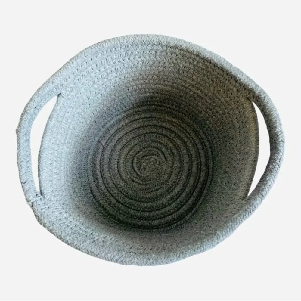 Small Round Rope Storage Basket w/ Handles Light Grey 9